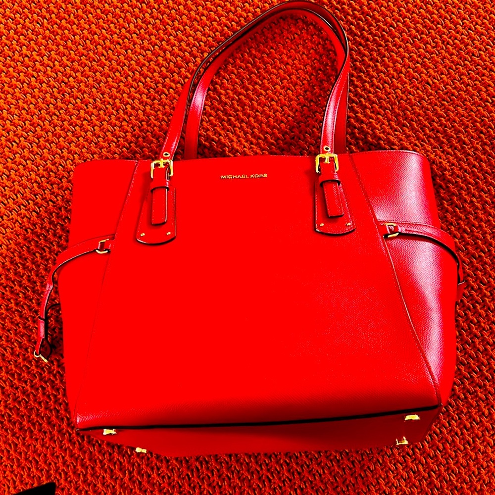Large Cherry Red Leather Michael Kors Handbag
